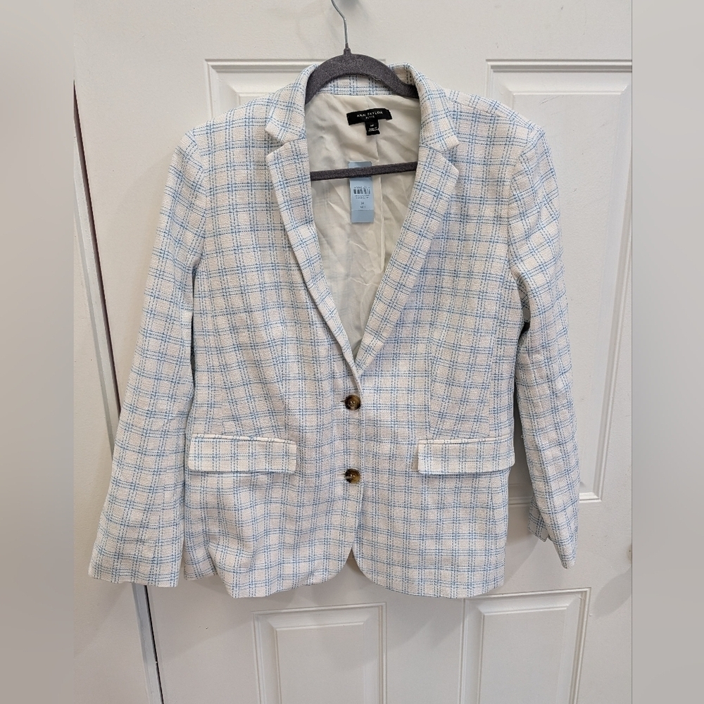NWT Ann Taylor Blue And White Windowpane Blazer
